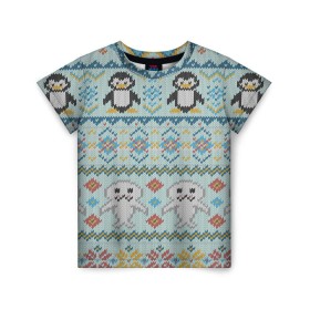 Детская футболка 3D с принтом Детский вязаный узор в Тюмени, 100% гипоаллергенный полиэфир | прямой крой, круглый вырез горловины, длина до линии бедер, чуть спущенное плечо, ткань немного тянется | зима | нг | новый год | рождество | свитер | снег