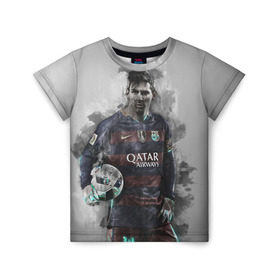 Детская футболка 3D с принтом Lionel Messi в Тюмени, 100% гипоаллергенный полиэфир | прямой крой, круглый вырез горловины, длина до линии бедер, чуть спущенное плечо, ткань немного тянется | лионель | месси