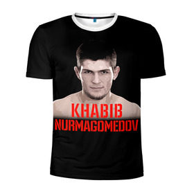 Мужская футболка 3D спортивная с принтом Хабиб Нурмагомедов в Тюмени, 100% полиэстер с улучшенными характеристиками | приталенный силуэт, круглая горловина, широкие плечи, сужается к линии бедра | ufc