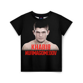 Детская футболка 3D с принтом Хабиб Нурмагомедов в Тюмени, 100% гипоаллергенный полиэфир | прямой крой, круглый вырез горловины, длина до линии бедер, чуть спущенное плечо, ткань немного тянется | ufc