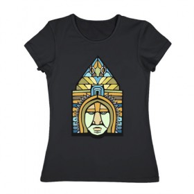 Женская футболка хлопок с принтом Тотем в Тюмени, 100% хлопок | прямой крой, круглый вырез горловины, длина до линии бедер, слегка спущенное плечо | лайнворк | тату | тотем | яркий