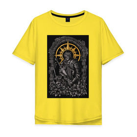 Мужская футболка хлопок Oversize с принтом Dark souls:warrior в Тюмени, 100% хлопок | свободный крой, круглый ворот, “спинка” длиннее передней части | dark souls | praise the sun | you died | дарк соулс | темные души