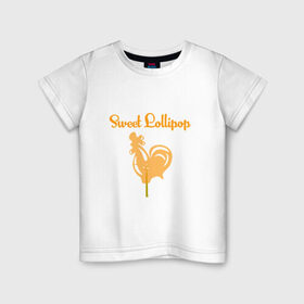 Детская футболка хлопок с принтом Петушок на палочке в Тюмени, 100% хлопок | круглый вырез горловины, полуприлегающий силуэт, длина до линии бедер | 2017 | candy | lollipop | sweet | леденец | новый год | петушок