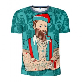 Мужская футболка 3D спортивная с принтом Санта хипстер в Тюмени, 100% полиэстер с улучшенными характеристиками | приталенный силуэт, круглая горловина, широкие плечи, сужается к линии бедра | 