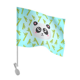 Флаг для автомобиля с принтом Панда с бамбуком в Тюмени, 100% полиэстер | Размер: 30*21 см | бамбук | панда