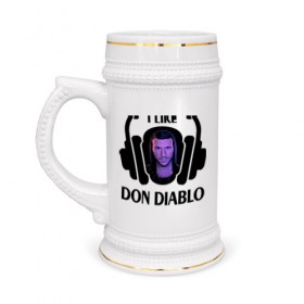 Кружка пивная с принтом I like Don Diablo в Тюмени,  керамика (Материал выдерживает высокую температуру, стоит избегать резкого перепада температур) |  объем 630 мл | beatport | club | dj | don diablo | edm | electro | house | musical freedom | production | radio | retro style | spinnin | techno | top | trance | клуб | радио | трещины | царапины