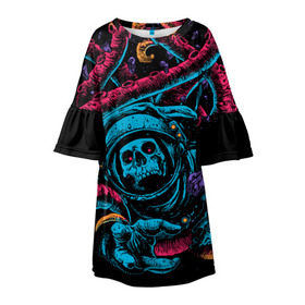 Детское платье 3D с принтом Космический осьминог в Тюмени, 100% полиэстер | прямой силуэт, чуть расширенный к низу. Круглая горловина, на рукавах — воланы | astro | cosmo | galaxy | kraken | octopus | space | астронавт | галактика | космонавт | космос | кракен | осьминог