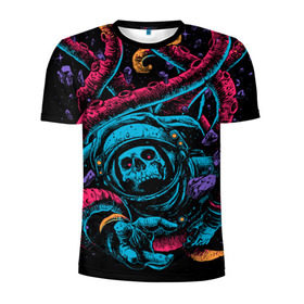 Мужская футболка 3D спортивная с принтом Космический осьминог в Тюмени, 100% полиэстер с улучшенными характеристиками | приталенный силуэт, круглая горловина, широкие плечи, сужается к линии бедра | Тематика изображения на принте: astro | cosmo | galaxy | kraken | octopus | space | астронавт | галактика | космонавт | космос | кракен | осьминог