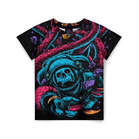 Детская футболка 3D с принтом Космический осьминог в Тюмени, 100% гипоаллергенный полиэфир | прямой крой, круглый вырез горловины, длина до линии бедер, чуть спущенное плечо, ткань немного тянется | astro | cosmo | galaxy | kraken | octopus | space | астронавт | галактика | космонавт | космос | кракен | осьминог