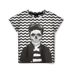 Детская футболка 3D с принтом Мертвый модник в Тюмени, 100% гипоаллергенный полиэфир | прямой крой, круглый вырез горловины, длина до линии бедер, чуть спущенное плечо, ткань немного тянется | bone | death | fashion | hipster | skelet | skull | кости | мода | скелет | темный | хипстер | череп