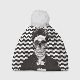 Шапка 3D c помпоном с принтом Мертвый модник в Тюмени, 100% полиэстер | универсальный размер, печать по всей поверхности изделия | bone | death | fashion | hipster | skelet | skull | кости | мода | скелет | темный | хипстер | череп