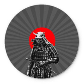 Коврик круглый с принтом Мертвый самурай в Тюмени, резина и полиэстер | круглая форма, изображение наносится на всю лицевую часть | Тематика изображения на принте: bone | japan | samurai | skelet | skull | warrior | воин | катана | кости | меч | самурай | скелет | череп | япония