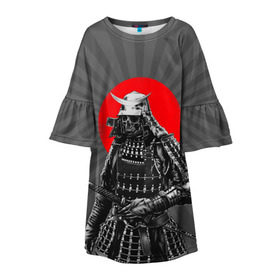 Детское платье 3D с принтом Мертвый самурай в Тюмени, 100% полиэстер | прямой силуэт, чуть расширенный к низу. Круглая горловина, на рукавах — воланы | bone | japan | samurai | skelet | skull | warrior | воин | катана | кости | меч | самурай | скелет | череп | япония