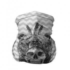 Бандана-труба 3D с принтом Мертвый шаман в Тюмени, 100% полиэстер, ткань с особыми свойствами — Activecool | плотность 150‒180 г/м2; хорошо тянется, но сохраняет форму | bear | bone | dark | magic | shaman | skelet | skull | witch | кости | маг | медведь | скелет | череп | шаман