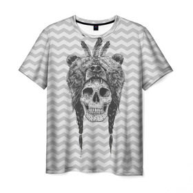 Мужская футболка 3D с принтом Мертвый шаман в Тюмени, 100% полиэфир | прямой крой, круглый вырез горловины, длина до линии бедер | bear | bone | dark | magic | shaman | skelet | skull | witch | кости | маг | медведь | скелет | череп | шаман