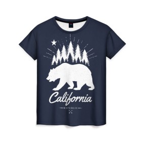 Женская футболка 3D с принтом California Republic в Тюмени, 100% полиэфир ( синтетическое хлопкоподобное полотно) | прямой крой, круглый вырез горловины, длина до линии бедер | Тематика изображения на принте: america | bear | california | united states | usa | америка | калифорния | медведь | сша | штаты
