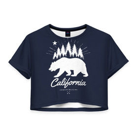 Женская футболка 3D укороченная с принтом California Republic в Тюмени, 100% полиэстер | круглая горловина, длина футболки до линии талии, рукава с отворотами | Тематика изображения на принте: america | bear | california | united states | usa | америка | калифорния | медведь | сша | штаты