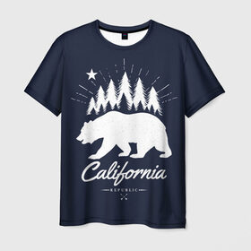 Мужская футболка 3D с принтом California Republic в Тюмени, 100% полиэфир | прямой крой, круглый вырез горловины, длина до линии бедер | america | bear | california | united states | usa | америка | калифорния | медведь | сша | штаты