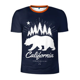 Мужская футболка 3D спортивная с принтом California Republic в Тюмени, 100% полиэстер с улучшенными характеристиками | приталенный силуэт, круглая горловина, широкие плечи, сужается к линии бедра | america | bear | california | united states | usa | америка | калифорния | медведь | сша | штаты