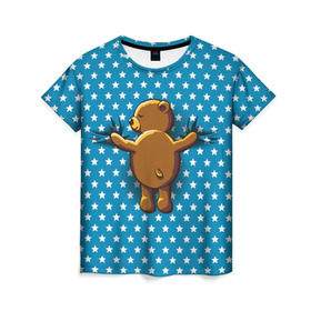 Женская футболка 3D с принтом Медвежьи объятия в Тюмени, 100% полиэфир ( синтетическое хлопкоподобное полотно) | прямой крой, круглый вырез горловины, длина до линии бедер | bear | beast | kid | love | teddy | toy | звезды | зверь | игрушка | любовь | медведь | мишка