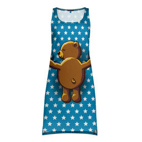 Платье-майка 3D с принтом Медвежьи объятия в Тюмени, 100% полиэстер | полуприлегающий силуэт, широкие бретели, круглый вырез горловины, удлиненный подол сзади. | bear | beast | kid | love | teddy | toy | звезды | зверь | игрушка | любовь | медведь | мишка
