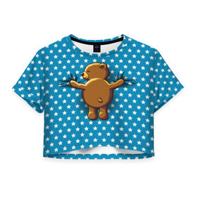 Женская футболка 3D укороченная с принтом Медвежьи объятия в Тюмени, 100% полиэстер | круглая горловина, длина футболки до линии талии, рукава с отворотами | bear | beast | kid | love | teddy | toy | звезды | зверь | игрушка | любовь | медведь | мишка