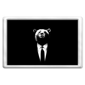 Магнит 45*70 с принтом Медведь бизнесмен в Тюмени, Пластик | Размер: 78*52 мм; Размер печати: 70*45 | animal | bear | beast | business | suit | бизнес | джентльмен | животное | зверь | медведь | смокинг