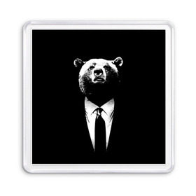 Магнит 55*55 с принтом Медведь бизнесмен в Тюмени, Пластик | Размер: 65*65 мм; Размер печати: 55*55 мм | Тематика изображения на принте: animal | bear | beast | business | suit | бизнес | джентльмен | животное | зверь | медведь | смокинг