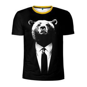 Мужская футболка 3D спортивная с принтом Медведь бизнесмен в Тюмени, 100% полиэстер с улучшенными характеристиками | приталенный силуэт, круглая горловина, широкие плечи, сужается к линии бедра | animal | bear | beast | business | suit | бизнес | джентльмен | животное | зверь | медведь | смокинг