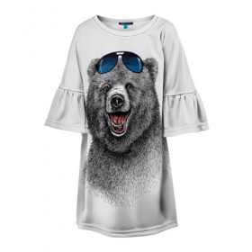 Детское платье 3D с принтом Счастливый медведь в Тюмени, 100% полиэстер | прямой силуэт, чуть расширенный к низу. Круглая горловина, на рукавах — воланы | animal | bear | beast | fashion | funny | животное | зверь | медведь | мода | радость | счастье