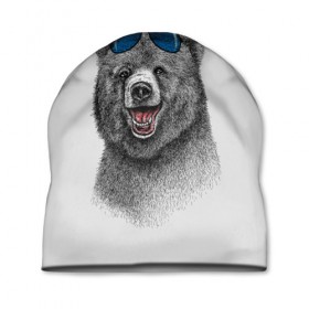 Шапка 3D с принтом Счастливый медведь в Тюмени, 100% полиэстер | универсальный размер, печать по всей поверхности изделия | Тематика изображения на принте: animal | bear | beast | fashion | funny | животное | зверь | медведь | мода | радость | счастье