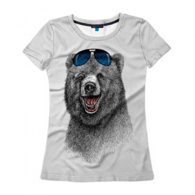 Женская футболка 3D с принтом Счастливый медведь в Тюмени, 100% полиэфир ( синтетическое хлопкоподобное полотно) | прямой крой, круглый вырез горловины, длина до линии бедер | Тематика изображения на принте: animal | bear | beast | fashion | funny | животное | зверь | медведь | мода | радость | счастье