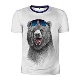 Мужская футболка 3D спортивная с принтом Счастливый медведь в Тюмени, 100% полиэстер с улучшенными характеристиками | приталенный силуэт, круглая горловина, широкие плечи, сужается к линии бедра | animal | bear | beast | fashion | funny | животное | зверь | медведь | мода | радость | счастье