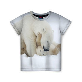 Детская футболка 3D с принтом Идиллия в Тюмени, 100% гипоаллергенный полиэфир | прямой крой, круглый вырез горловины, длина до линии бедер, чуть спущенное плечо, ткань немного тянется | Тематика изображения на принте: айсберг | арктика | животные | лёд | медведи | природа | север | снег
