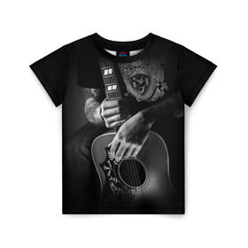 Детская футболка 3D с принтом Гитарист в Тюмени, 100% гипоаллергенный полиэфир | прямой крой, круглый вырез горловины, длина до линии бедер, чуть спущенное плечо, ткань немного тянется | rock | гитара | рок | рок жив | рок музыка | русский рок