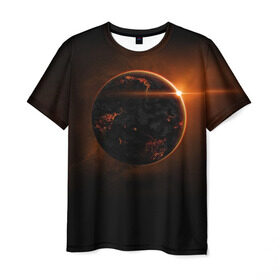 Мужская футболка 3D с принтом Red planet в Тюмени, 100% полиэфир | прямой крой, круглый вырез горловины, длина до линии бедер | Тематика изображения на принте: вселенная | галактика | звёзды | космос | луч | планета | созвездие