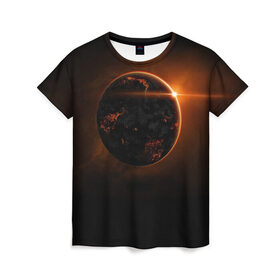 Женская футболка 3D с принтом Red planet в Тюмени, 100% полиэфир ( синтетическое хлопкоподобное полотно) | прямой крой, круглый вырез горловины, длина до линии бедер | вселенная | галактика | звёзды | космос | луч | планета | созвездие