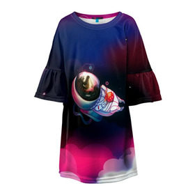Детское платье 3D с принтом Ёжик в космосе в Тюмени, 100% полиэстер | прямой силуэт, чуть расширенный к низу. Круглая горловина, на рукавах — воланы | в тумане | еж