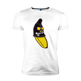 Мужская футболка премиум с принтом Банан в маске в Тюмени, 92% хлопок, 8% лайкра | приталенный силуэт, круглый вырез ворота, длина до линии бедра, короткий рукав | 