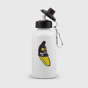 Бутылка спортивная с принтом Банан в маске в Тюмени, металл | емкость — 500 мл, в комплекте две пластиковые крышки и карабин для крепления | 