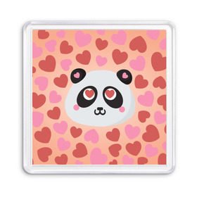 Магнит 55*55 с принтом Влюбленная панда в Тюмени, Пластик | Размер: 65*65 мм; Размер печати: 55*55 мм | Тематика изображения на принте: любовь | панда | сердце