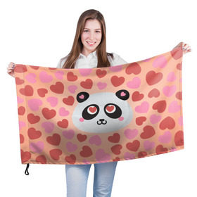 Флаг 3D с принтом Влюбленная панда в Тюмени, 100% полиэстер | плотность ткани — 95 г/м2, размер — 67 х 109 см. Принт наносится с одной стороны | любовь | панда | сердце