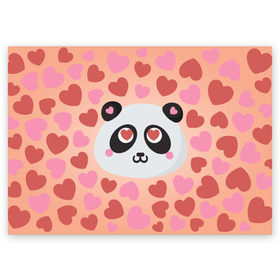 Поздравительная открытка с принтом Влюбленная панда в Тюмени, 100% бумага | плотность бумаги 280 г/м2, матовая, на обратной стороне линовка и место для марки
 | любовь | панда | сердце
