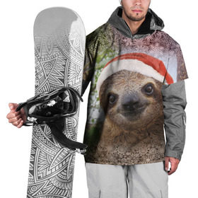 Накидка на куртку 3D с принтом Рождественский ленивец в Тюмени, 100% полиэстер |  | джунгли | животное | ленивый | лень | новый год | рождество | снег | снежинки | тропики | улыбка | шапка