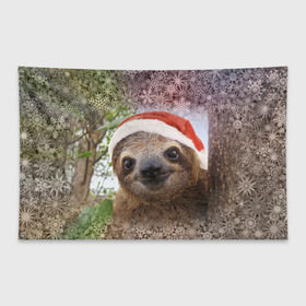 Флаг-баннер с принтом Рождественский ленивец в Тюмени, 100% полиэстер | размер 67 х 109 см, плотность ткани — 95 г/м2; по краям флага есть четыре люверса для крепления | джунгли | животное | ленивый | лень | новый год | рождество | снег | снежинки | тропики | улыбка | шапка