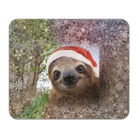 Коврик прямоугольный с принтом Рождественский ленивец в Тюмени, натуральный каучук | размер 230 х 185 мм; запечатка лицевой стороны | Тематика изображения на принте: джунгли | животное | ленивый | лень | новый год | рождество | снег | снежинки | тропики | улыбка | шапка