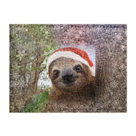 Обложка для студенческого билета с принтом Рождественский ленивец в Тюмени, натуральная кожа | Размер: 11*8 см; Печать на всей внешней стороне | Тематика изображения на принте: джунгли | животное | ленивый | лень | новый год | рождество | снег | снежинки | тропики | улыбка | шапка