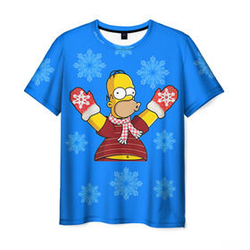 Мужская футболка 3D с принтом Симпсоны новогодние 2 в Тюмени, 100% полиэфир | прямой крой, круглый вырез горловины, длина до линии бедер | Тематика изображения на принте: simpsons | барт | барт симпсон | гомер | гомер симпсон | новый год | симпсоны | снег | снежинки