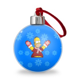 Ёлочный шар с принтом Симпсоны новогодние 2 в Тюмени, Пластик | Диаметр: 77 мм | simpsons | барт | барт симпсон | гомер | гомер симпсон | новый год | симпсоны | снег | снежинки