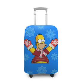 Чехол для чемодана 3D с принтом Симпсоны новогодние 2 в Тюмени, 86% полиэфир, 14% спандекс | двустороннее нанесение принта, прорези для ручек и колес | simpsons | барт | барт симпсон | гомер | гомер симпсон | новый год | симпсоны | снег | снежинки